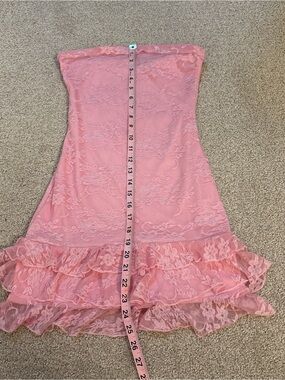 Lucy in the Sky Strapless Pink Lace Ruffle Mini Dress